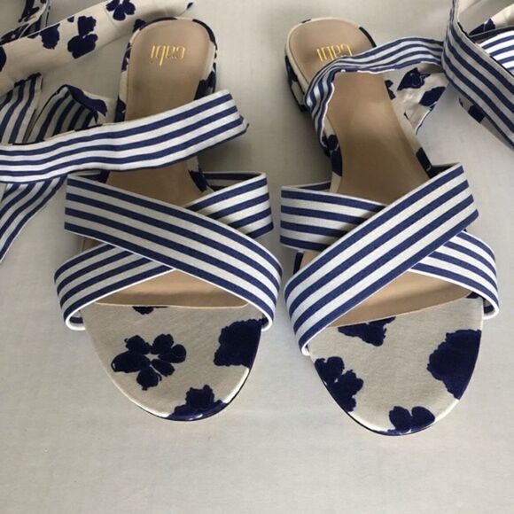 Cabi | Tied Up Stripe Floral Wrap Sandal | 10 M - Picture 4 of 9